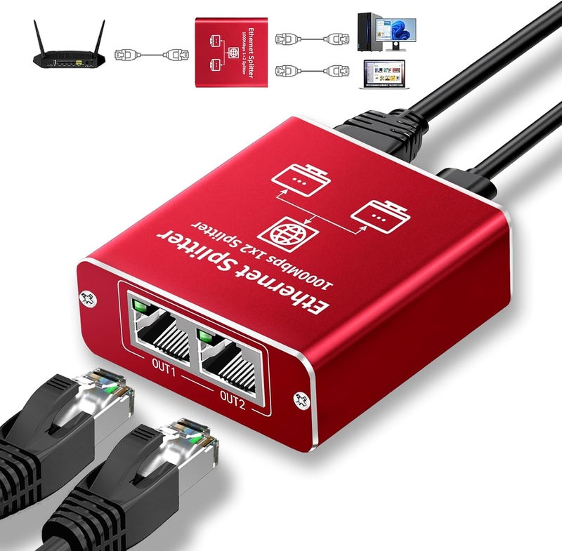 Goalake Ethernet Splitter 1 to 2 High Speed 1000Mbps, Gigabit Ethernet Splitter, LAN Splitter Dual LAN RJ45 Port Router Switch for Cat5/5e/6/7/8 Cable, IEEE 802.3 Compliant Plug and Play - Image 1